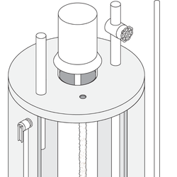 Diagram showing the inside of a water heater with sediment buildup at the bottom