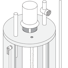 Diagram showing the inside of a water heater with sediment buildup at the bottom